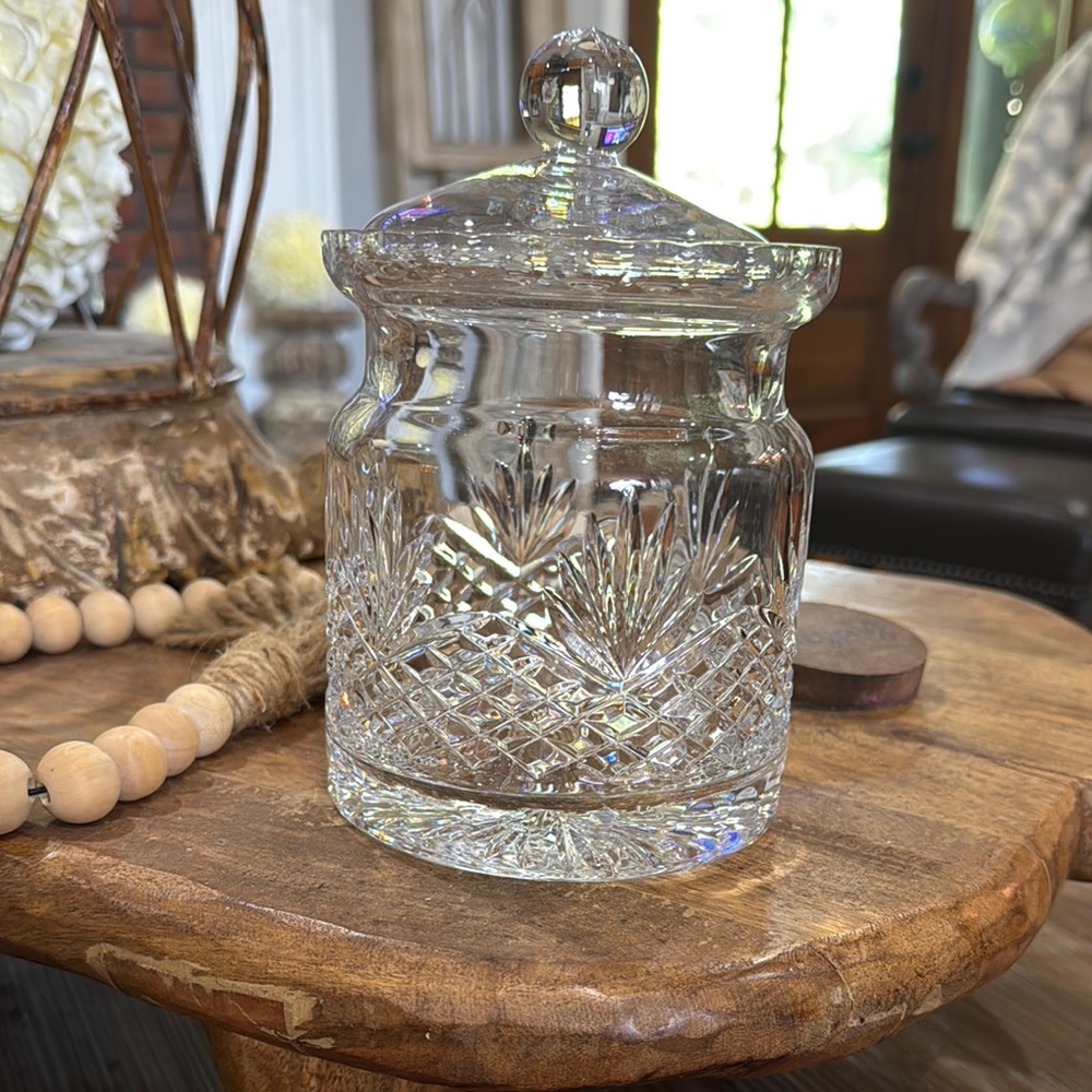 Waterford Crystal Clear Cut Glass Biscuit Jar with lid.